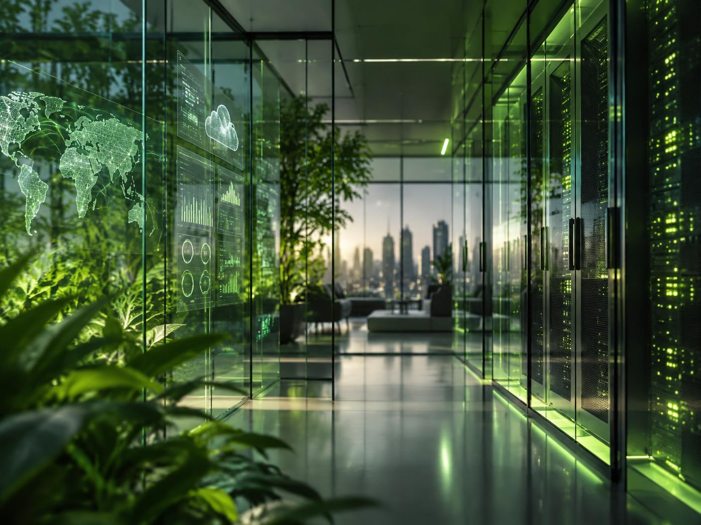 Ambiente tecnológico representando dados e infraestrutura conectada